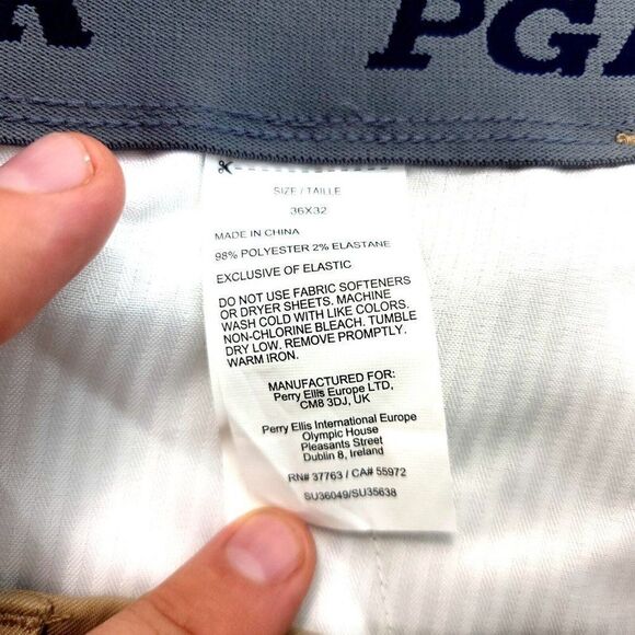 PGA Tour Tan Flat Front Dress Pants Polyester Elastic Waist Mid Rise 37/32 - Picture 7 of 7